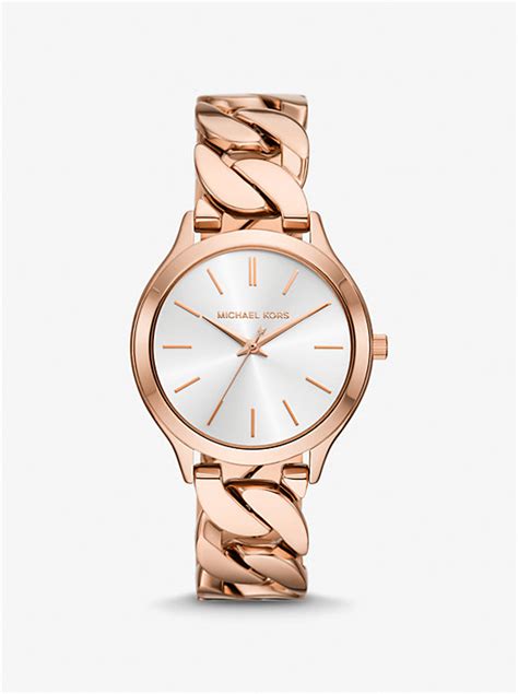 michael kors slim runway rose gold tone glitz bangle watch